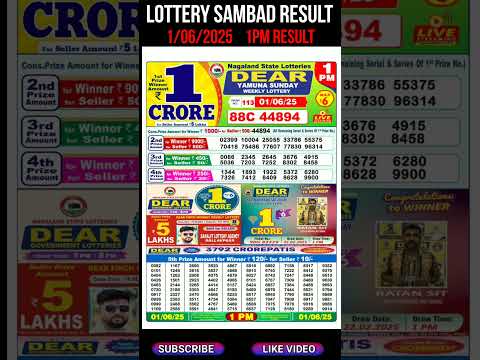 Nagaland State Dear Lottery Sambad Result  Morning 1PM Result 1.06.2025