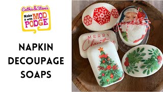 Holiday Napkin Decoupage Soaps with Mod Podge