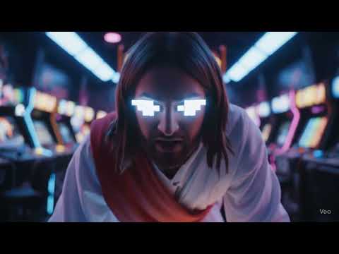 Jesus Hits the Arcade: Divine Dance Moves in the Neon Future! 🕺✨