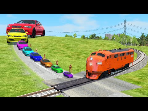 Big & Small Cars vs Train - BeamNG.Drive