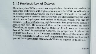 Newlands's Law of Octaves, Periodic Classification of Elements, Chapter 5, 10th Class Science