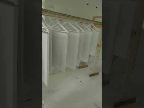 Best set up for painting cabinet doors all in one day and in one shot.  This works great for all.