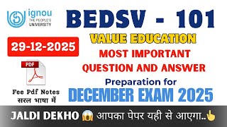 BEDSV 101 | Value Education | Beesv 101 Most Important Question and Answer | Ignou Exam 2025-26