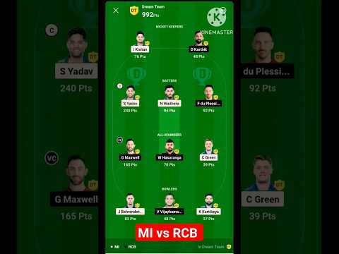 🏆 MI  vs RCB 🏆 || देखो dream 11 team || kisne kiya sabse jyada points #iplt20 #dream11 #dream11ipl