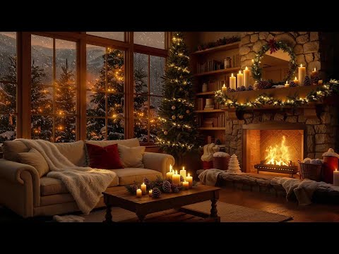 Soothing Jazz and Cozy Reading Nook 🎄 Crackling Fireplace & Snowfall for a Peaceful Winter Night