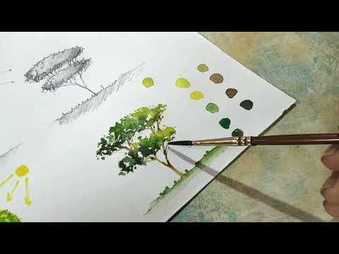 How to Paint tree with watercolor🌴|Step by step#tree