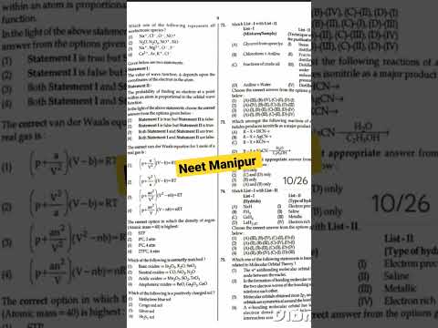 neet Manipur questions paper #shorts #yputubeshorts #neetexam #mbbs #chemistry #neetmanipur