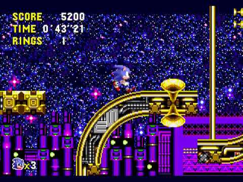 Sonic CD - Stardust Speedway Zone Kega Fusion Gameplay 6 (JP)