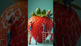 Watch our mini team tackle this giant strawberry!  #MiniatureMagic #StrawberryDreams