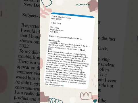 Formal letter (complain letter) to complain for defective television