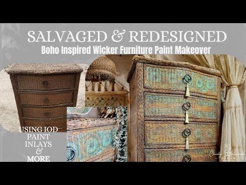 Salvaged & Restyled Moroccan Boho Wicker Makeover/ Use IOD Paint Inlays/ DIY Designer Paint Finish