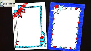 How To Draw Ribbon Border Design|notebook border design simple|project design new style easy simple
