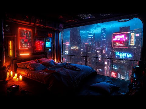 Cyberpunk Escape: Rain And Ambient Music | Futuristic Bedroom Ambience For Deep Sleep