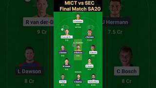 MICT vs SEC Dream11 PredictionDream11 Team Of Today Match | Sa20final |Today Match Prediction #sa20