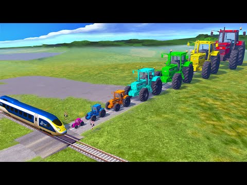 Flatbed Trailer McQueen Transportation with Truck - Speedbumps vs Cars vs Train - BeamNG.Drive #2