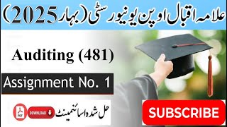AIOU Code 481 Solved Assignment No. 1 Spring 2025 || Subject: Auditing || Level: B.Com/ BA