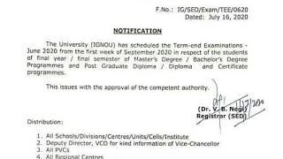 🔴IGNOU Term End Examinations June 2020 is to be held from September First Week | IGNOU TEE June 2020