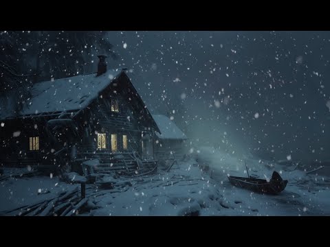 Freezing Winter Storm at a Cozy Log Cabin | Relaxing Sounds of Snowstorm in Forest | Chill & Relax