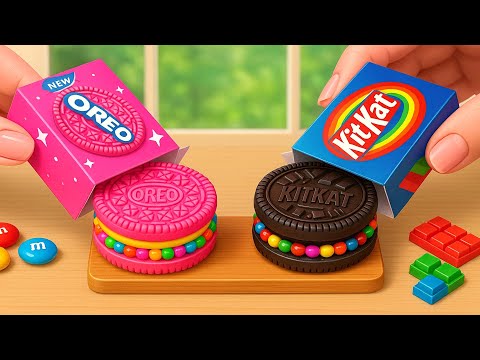 Mini Rainbow KitKat🍪🌈Rainbow Oreo vs Rainbow KitKat Candy Challenge!