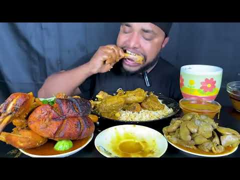 ASMR EATING MUTTON CURRY ,FRIED WHOLE CHICKEN ,CHICKEN LIVER CURRY ,GRAVE PLUS RICE #mukbang #asmr