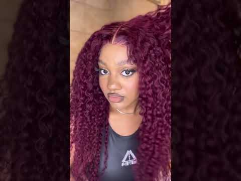 Curly Burgundy Lace Frontal Wig Install #wiginstall #burgundyhair #wigtutorial