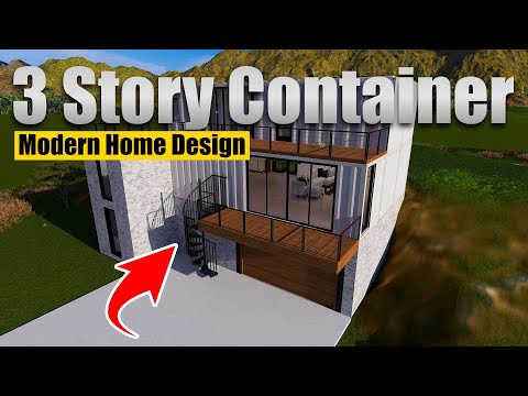 Modern 3-Story Container Home 3D Rendering | Basement Garage + Home Office | Atlanta, GA