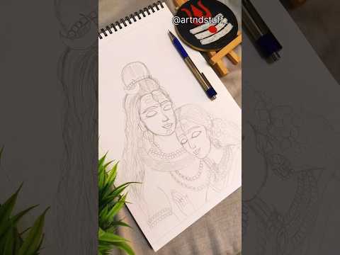 Drawing Shiv Parvati - Part 1 💖 #youtubeshorts #shivparvati #shivshakti #shivparvativivah