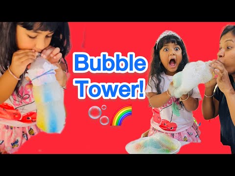Leah Makes a Tower of Colorful Bubbles! 🫧🌈 DIY Bubble Column Experiment