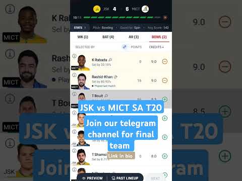 JSK vs MICT SA T20 Dream11 Prediction| JSK vs MICT Final small league Team