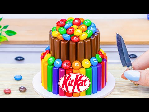 Mini Rainbow Cake Recipe With Chocolate Kitkat | Colorful Chocolate Dessert Decorating ASMR