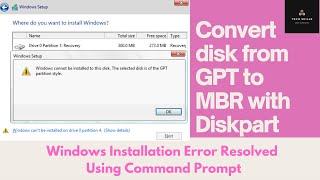 Convert disk/hard drive from GPT to MBR with Diskpart| Windows Installation Error Resolved (100%)