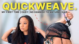 My FIRST QUICKWEAVE! | Natural Hair Minimal Leave Out. Easy. Beginner Friendly.