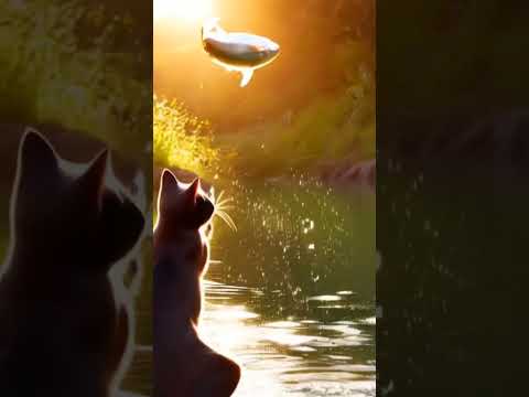 Cat catching Fish. Ai Video #relax #cat #fish #ai #video #aivideo #catch #river
