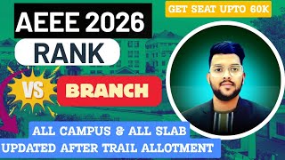 AEEE 2026  Counseling Updated Cutoff After trail allotment | Rank vs BRANCH All campus #aeee2026