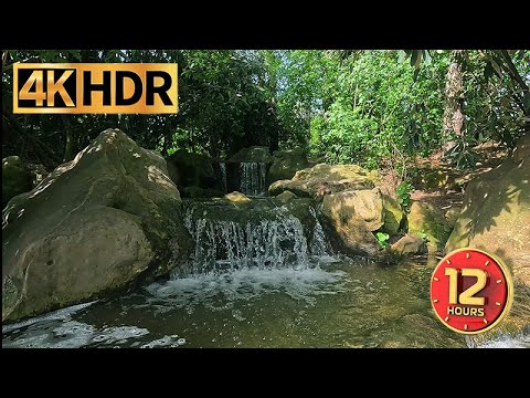 Relaxing view of a beautiful WATERFALL, real sound, 4k quality, 6 hours, HDR