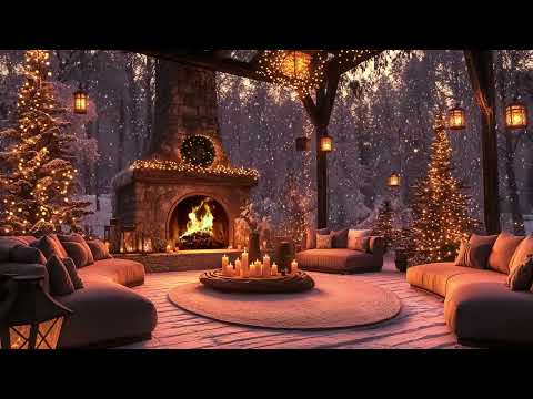 Cozy Winter Porch Serenity ⛄ Snowfall, Fireplace Warmth, and Smooth Jazz