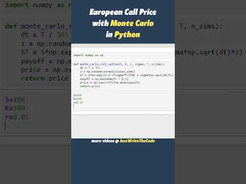 Price European Call with MONTE CARLO in PYTHON 🔥 #shorts #trading
