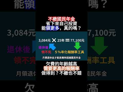 不繳國民年金，省下來投資領更多？ #國民年金 #勞保 #退休金 #勞退 #勞保年金 #一次領 #月領 #勞基法 #勞工權益