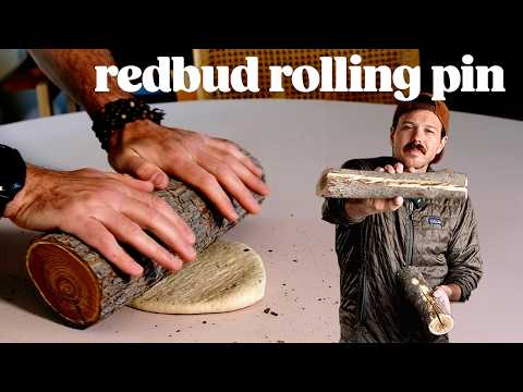 Turning a redbud wood log into a rolling pin to make tree flavored pop-tarts