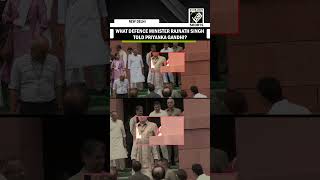 Defence Minister Rajnath Singh nods at Priyanka Gandhi while leaving Parliament