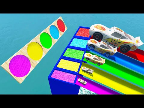 Big & Small Monster Truck Mcqueen vs Slide Colors with Portal Trap vs DOWN OF DEATH - BeamNG.Drive
