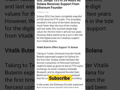 SOLANA JUMPS 15% in 24hrs #crypto #cryptonews #cryptoupdate #solana #vitalikButerin