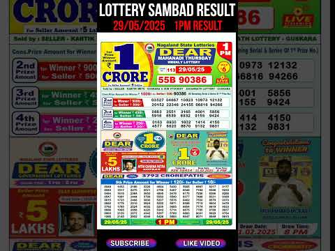 Nagaland State Dear Lottery Sambad Result  Morning 1PM Result 29.05.2025