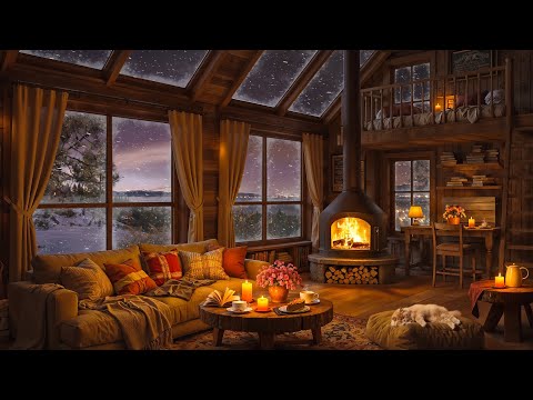 Cozy Winter Cabin Ambience with Relaxing Jazz Music ⛄ Warm Jazz & Crackling Fireplace for Good Mood