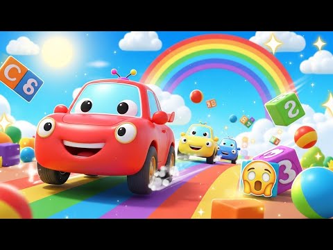 🌈 Colorful Cars Rolling Down the Hill | Wheels on the Car Nursery Rhyme for Kids