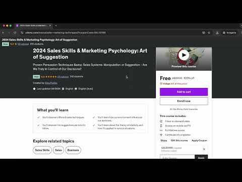 Limited 1000 FREE Udemy Codes : Sales Skills & Marketing Psychology: Art of Suggestion