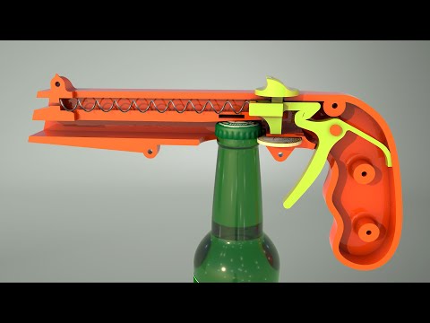 How do pistol ejection bottle opener work?(animation)