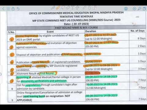 MP NEET UG COUNCELLING 2023 SCHEDULE/ DMEMP UPLOADED SCHEDULE/ BY: Ankush Shukla SSMC rewa batch 22