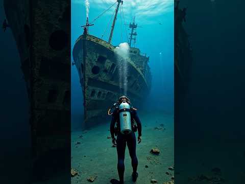 Man under water wrecked ship, wrecked plane, #marine #nature #undersea #sea #water #marineworld