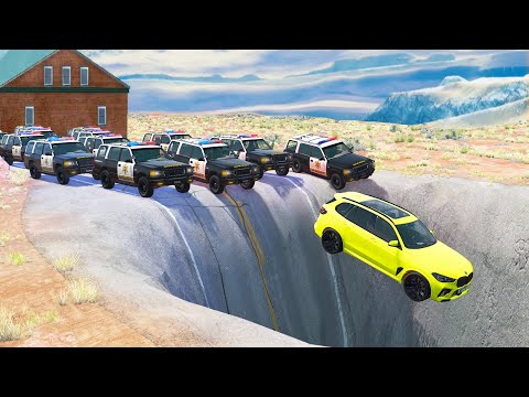Cars vs Giant Pit - Police Chase - BeamNG.Drive
